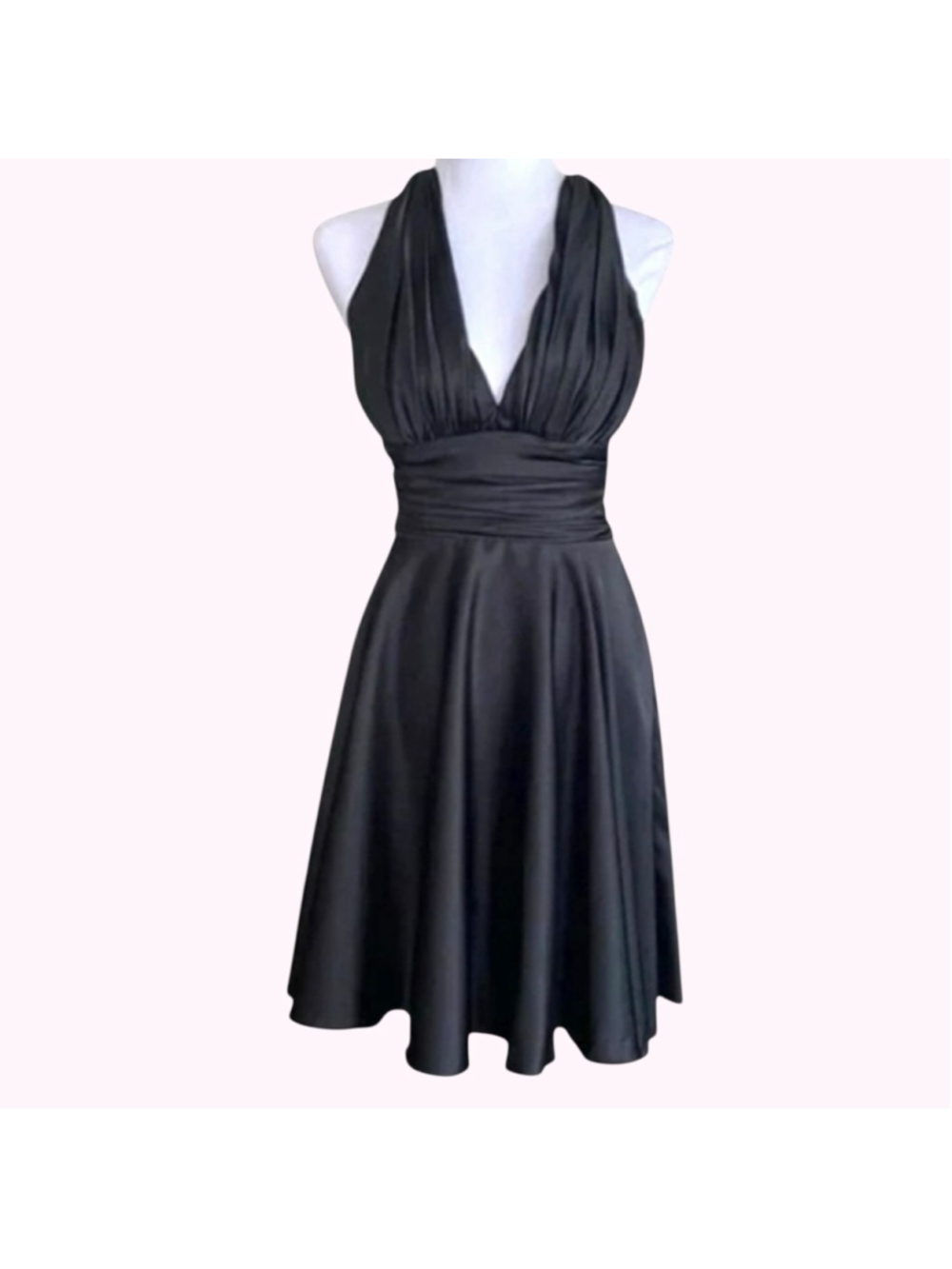 Vintage Black Satin Halter Fit & Flare Dress by Aspeed XS